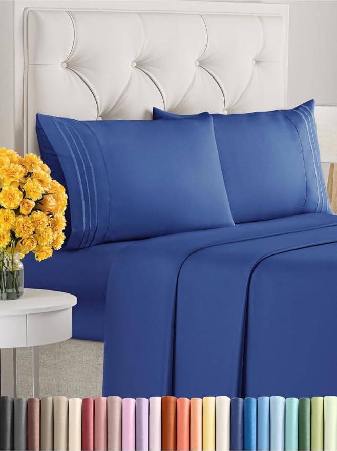 King Size 4 Piece Sheet Set - Extra Soft, Breathable & Cooling Sheets - Hotel Luxury Durable Bed Sheets for Women & Men - Deep Pockets, Easy-Fit & Wrinkle-Free Sheets - Cobalt Blue Oeko-Tex Bed Sheets