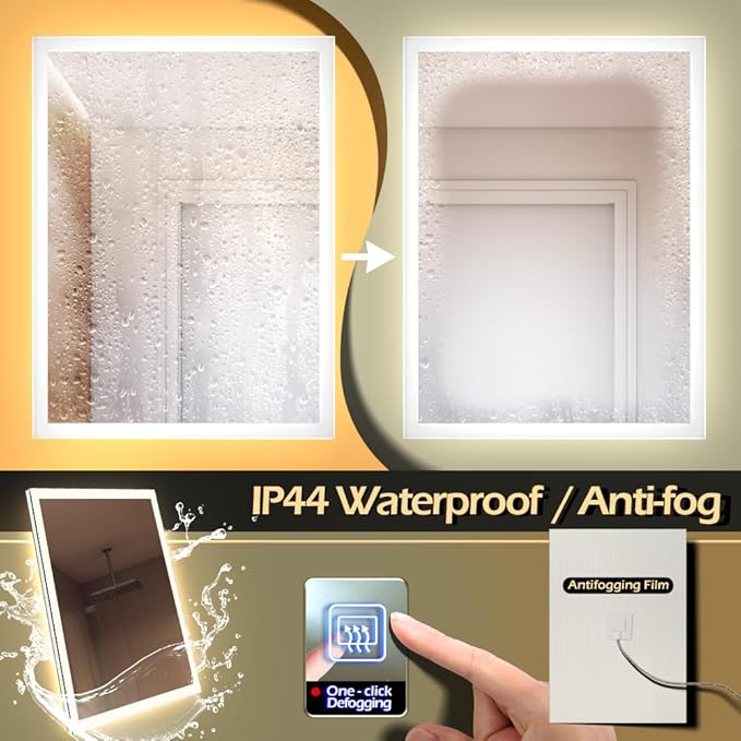 20 x 28 inch LED Bathroom Mirror with Bluetooth Speaker, Induction Switch Light Smart Vanity Mirror Wall Mounted, IP44 Waterproof Anti Fog Vertical & Horizontal