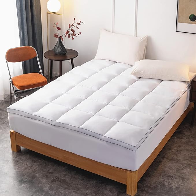 DROVAN Mattress Pad Twin XL Size - Extra Thick Mattress Topper Cover - Pillow Top Deep Pocket with Breathable 7D Spiral Fiber Filling Cooling Mattress Cover