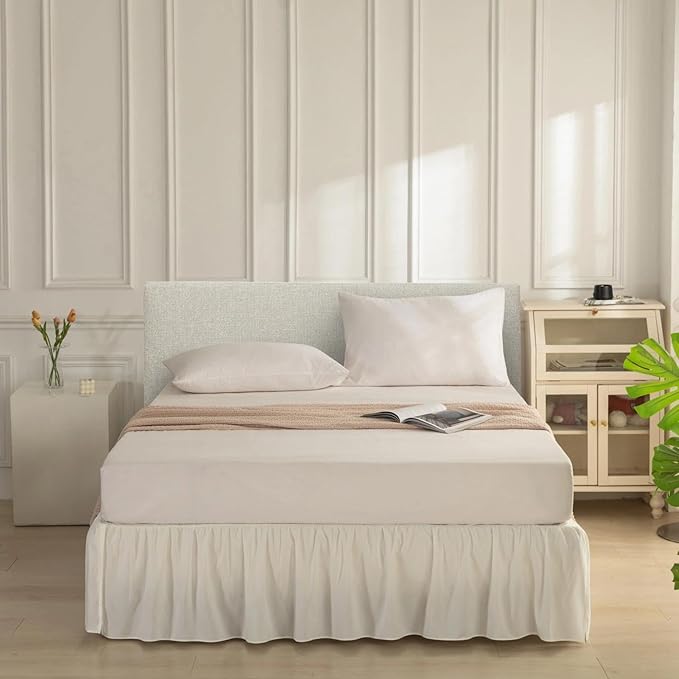 Bed Skirt King Size, Ruffled Bed Skirt with Split Corners, Bed Skirts 14 Inch Drop, Bed Skirting with Platform, 14'' King - Ivory