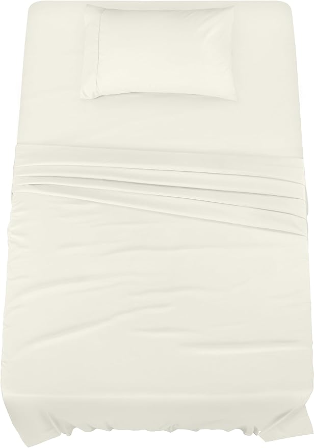 Utopia Bedding Twin Sheet Set – 3 Piece Bed Sheets for Twin Size Bed, Soft and Breathable Microfiber, Includes 1 Fitted Sheet, 1 Flat Sheet and 1 Pillowcase (Ivory)