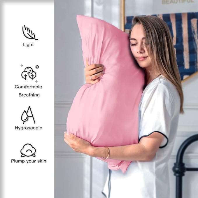 Silk Pillowcase for Hair and Skin,Soft,Breathable and Sliky 100% Standard Size Pillow Cases Set of 2,Both Sides Natural Mulberry Silk Pillowcases with Hidden Zipper(Standard Size 20"X 26",2pcs)