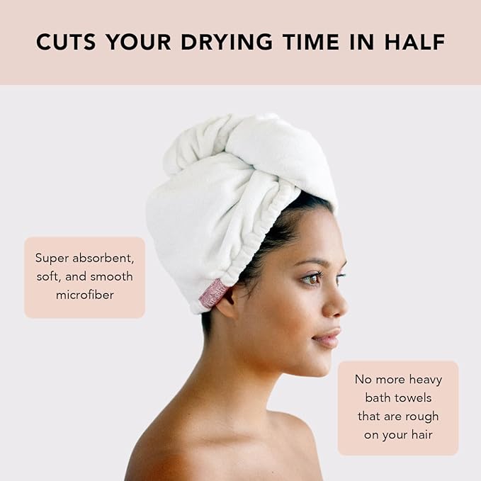 Kitsch Microfiber Hair Towel Wrap for Women - Microfiber Towel, Super Absorbent, Quick Dry, Anti-Frizz - for Long and Short Hairs, Turbans for Women, Hair Wrap - White