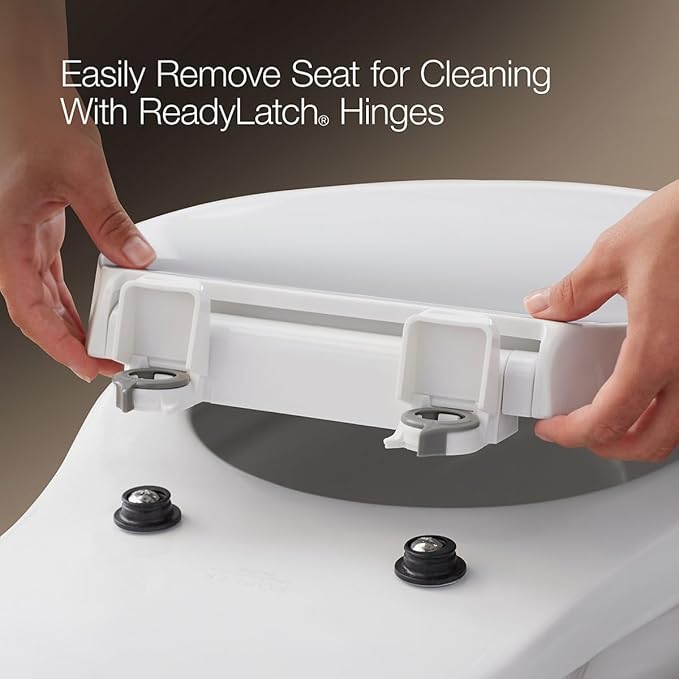 "KOHLER 4636-RL-95 Cachet ReadyLatch Elongated Toilet Seat Slow Close, Soft Close Toilet Seat Quiet Lid, Contoured Grip-Tight Bumpers Installation Hardware, Apartment Essentials, Ice Grey "
