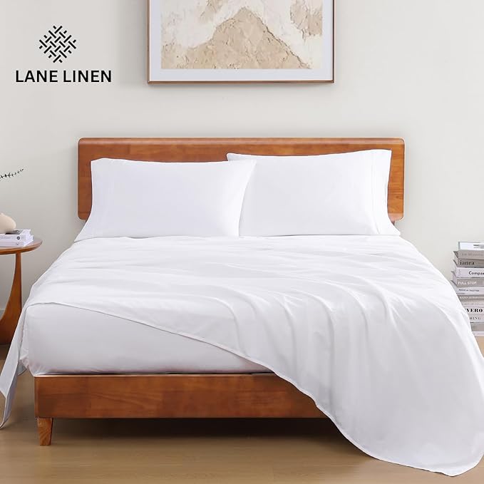 LANE LINEN 100% Organic Cotton Twin Sheets Set, 3PC Twin Bed Sheets, Cotton Sheets Twin Size Bed Set, Dorm Room Essentials with 15" Deep Pocket Fitted Sheet - Charcoal & White Twin Sheets (2 Pack)