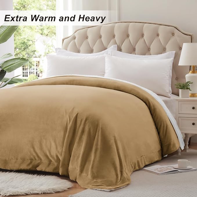 KAWAHOME Sherpa Fleece Twin Size Blanket for Bed - Extra Warm and Heavy Thick Blankets for Winter, Super Soft 500GSM Plush Blanket, 66"X 90" Camel