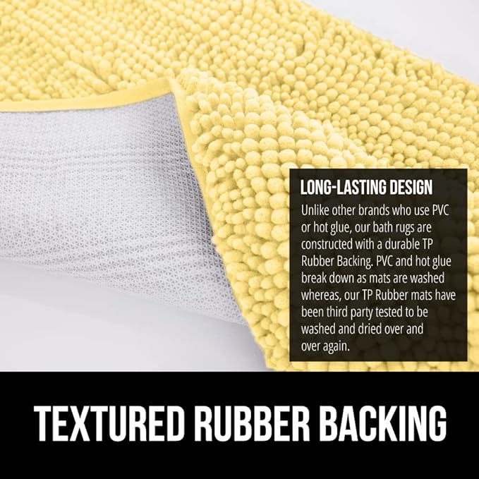 GORILLA GRIP Bath Rug Mat 30x20, Thick Soft Absorbent Chenille, Quick Dry Microfiber Mats, Rubber Backing Washable Shower Floor Rugs, Bathmat Runner, US Designed Bathroom Home Decor Accessories Yellow