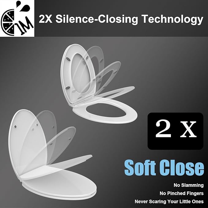 1M Family Toilet Seat, Patented Slow Close & Quick Releasing Technology, Anti-Wiggling, Easy to Install and Clean, Standard Elongated with Adult Seat Only (2 Pieces)