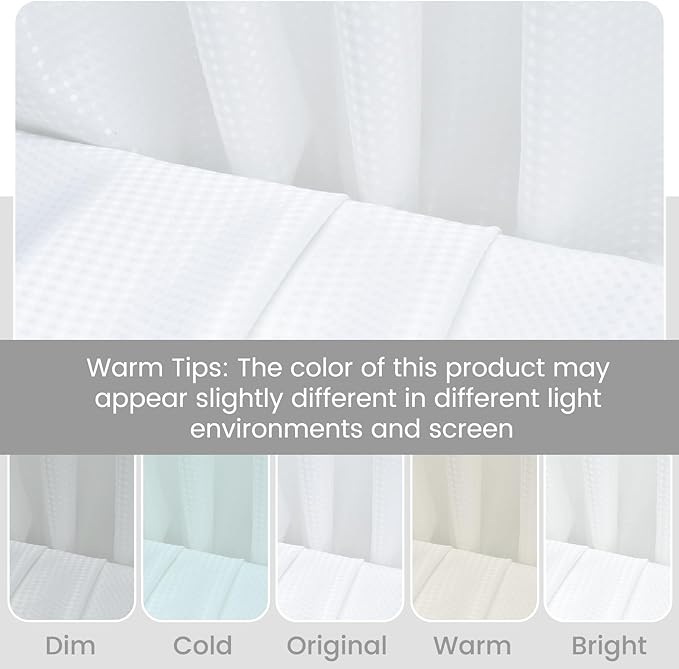 No Hook Shower Curtain with Snap in Liner Set Waffle Shower Curtain for Bathroom Hotel Style Fabric Waterproof Inner Liner，36" W x 74" H, White