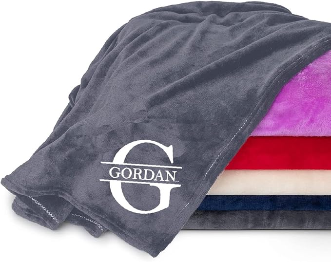 Personalized Passion Blankets with Custom Name & Initial Monogram - Super Soft and Cozy Fleece - Unisex Custom Blanket for Him and Her - 80x60 Inches - Grey