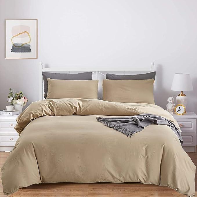 KAREVER Champagne Comforter Set King Beige Bedding Set Lightweight Women Soft Champagne Blanket 3 PCs Durable Light Khaki Colored Comforter Set King Breathable Bed Comforter Set