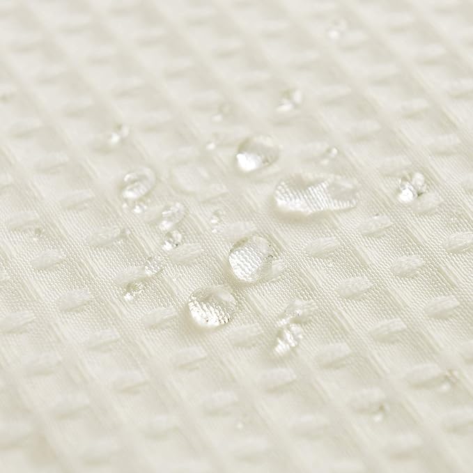 Barossa Design X-Long Fabric Waffle Weave Shower Curtain 96 inch Height, Hotel Luxury Spa, 230gsm Heavyweight, Water Repellent, Machine Washable, Cream, 71X96