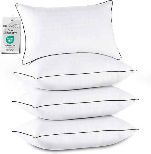 JOLLYVOGUE King Size Pillows Set of 4, Collection Bed Pillows for Sleeping, Hotel Quality Pillows for Side, Back and Stomach Sleepers, Soft and Supportive Oeko-Tex Certified Down Alternative Filling