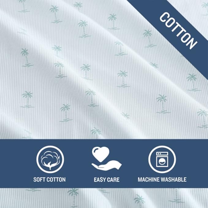 Tommy Bahama - Queen Sheets, Cotton Percale Bedding Set, Crisp & Cool, Stylish Bedding Set (Kaw Palms Blue, Queen)