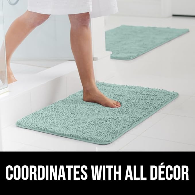 GORILLA GRIP Bathroom Rug Sets, Soft Chenille 2 Piece Area Rugs Set, Toilet Base Mat and 30x20 Carpet, Absorbent Microfiber Washable Mats Dry Quickly, Home Décor and Bath Room Accessories, Seablue