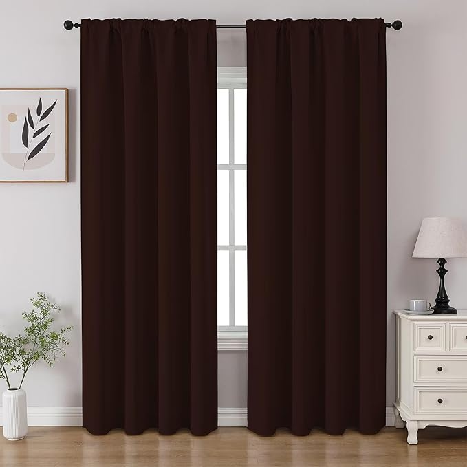 CUCRAF Blackout Curtains 96 inch Length 2 Panels Set, Rod Pocket Room Darkening Drapes for Bedroom Living Room, Insulated Thermal Light Blocking Window Curtain (W52 x L96 Inch, Chocolate)