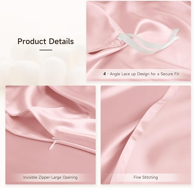 THXSILK 100% Pure Mulberry Silk Duvet Cover Set 3 Piece, 6A+ Grade Luxury Soft Bedding Silk Sheets for Hair and Skin, 1 Pcs Quilt/Comforter Cover with 2 Zippered Pillowcases (Charming Pink, Cal. King)