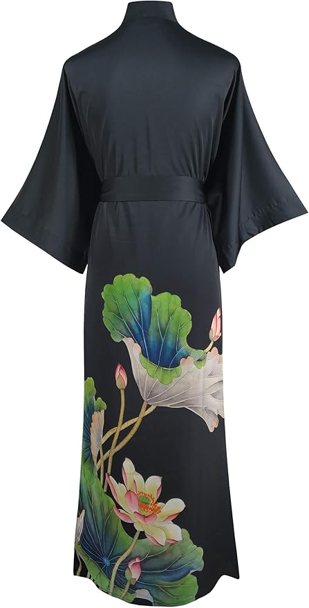 Ledamon Women's Kimono Long Robe - Classic Floral Bathrobe Nightgown