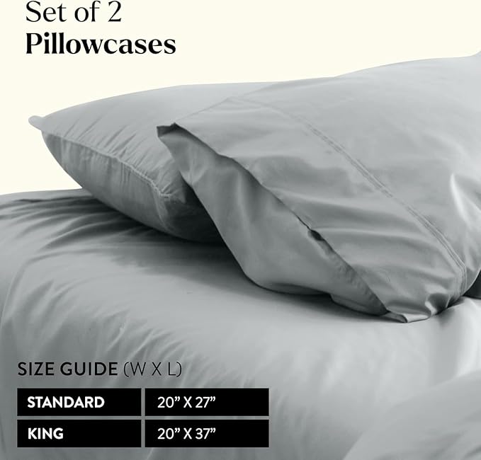 Miracle Made Extra Luxe Soft Cooling Pillowcase, 2-Piece Silver-Infused Cotton Fabric – Lightweight, Thermoregulating, Breathable Cover for Sensitive Skin, King/Cali King Size, Silver Grey