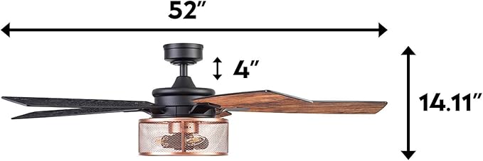 Honeywell Ceiling Fans Carnegie Industrial 52 Inch Ceiling Fan with Light, Remote Control Fan, LED Indoor Fan with 5 Blades, Black Oak and Brown Mopane Blade Finish Options, Copper (51459-01)