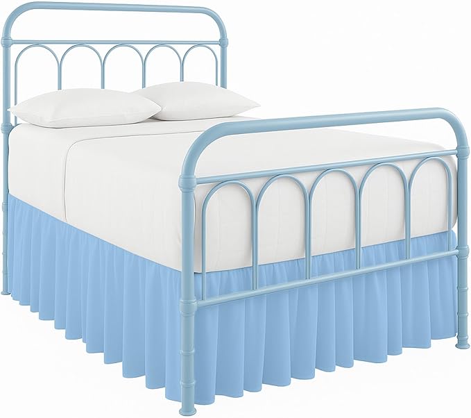 Cottingon Bed Skirt King 16" Drop with Split Corners, 100% Microfiber Soft and Stylish, Dust Ruffle with Platform, Light Blue