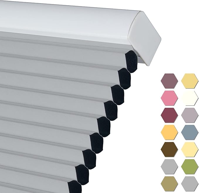 Persilux Blackout Cellular Shades Cordless Window Shades Bottom up Pleated Window Blinds Thermal Insulated Honeycomb Blinds for Windows, Home and Office, Dark Grey, 20" W x 60" H