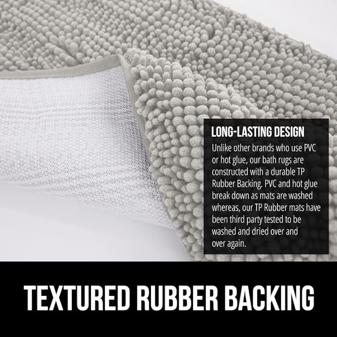 GORILLA GRIP Bathroom Rug Sets, Soft Chenille 2 Piece Area Rugs Set, Toilet Base Mat and 30x20 Carpet, Absorbent Microfiber Washable Mats Dry Quickly, Home Décor and Bath Room Accessories, Lt Gray