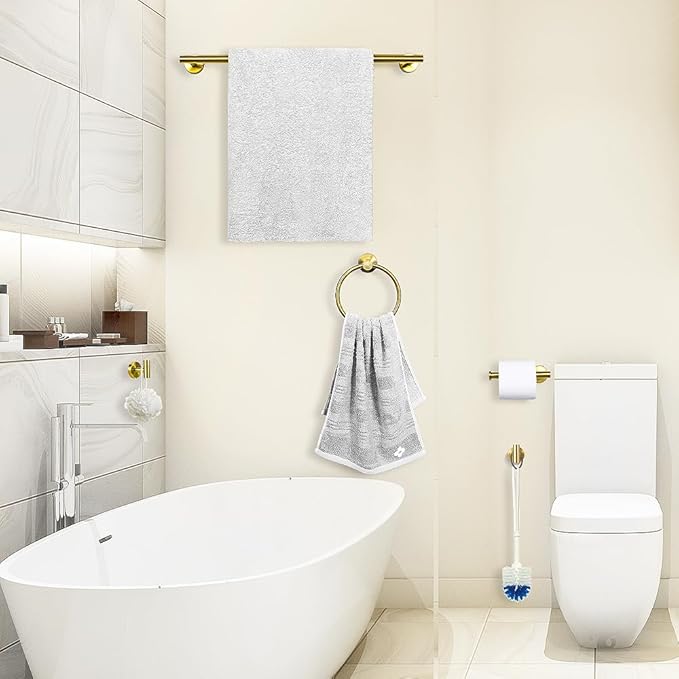 Gold Bathroom Towel Bar Set, 10-Piece Stainless Steel Hardware Bathroom Accessories, 24" Towel Racks for Bathroom Walls