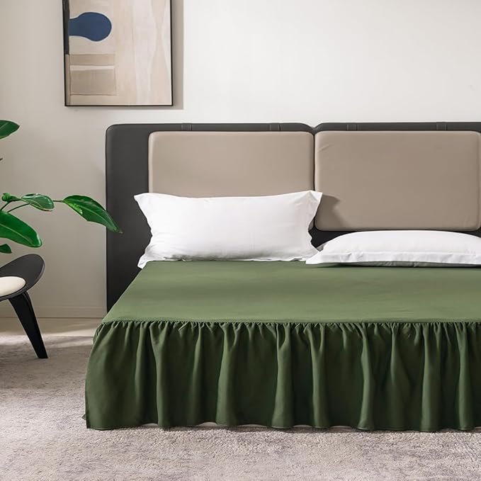 Green Bed Skirt Queen Size Ruffled Bed Skirt with Split Corners, Queen Bed Skirt 12 Inch Drop, TSUTOMI Queen Size Bed Skirt Green for Ruffled Bed Skirt with Split Corners, Bed Skirt Queen Size