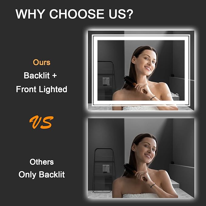 LED Bathroom Mirror, 96"X36" with Front and Backlit, Anti-Fog, Large Bathroom Vanity Mirror for Wall, Memory Function, Stepless Dimmable, Tempered Glass (Horizontal/Vertical)