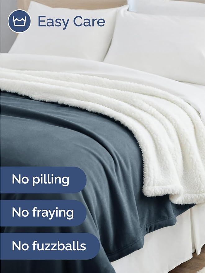 Sherpa Fleece Blanket Twin Size - Reversible Sherpa Fleece Twin Blanket - Super Soft, Double Sided for Bed, Sofa, Couch - Thick, Warm, Fuzzy and Plush - Luxurious Bedding for Winter - Navy, 60" x 80"