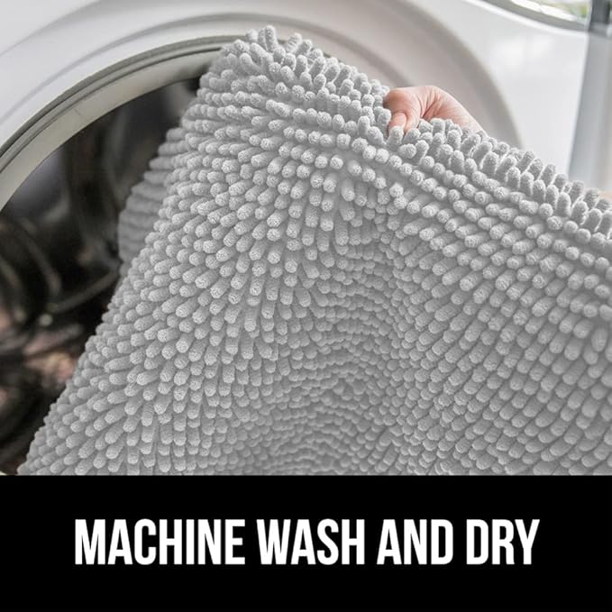 GORILLA GRIP Bath Rug Mat 44x26, Soft Absorbent Chenille, Quick Dry Microfiber Mats, Rubber Backing Washable Shower Floor Rugs, Bathmat Runner, US Designed Bathroom Home Decor Accessories Light Gray