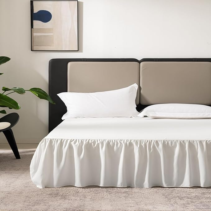 Ivory Bed Skirt Full Size Ruffled Bed Skirt with Split Corners, 14 Inch Drop Dust Ruffle Bed Skirts with Platform, Ivory