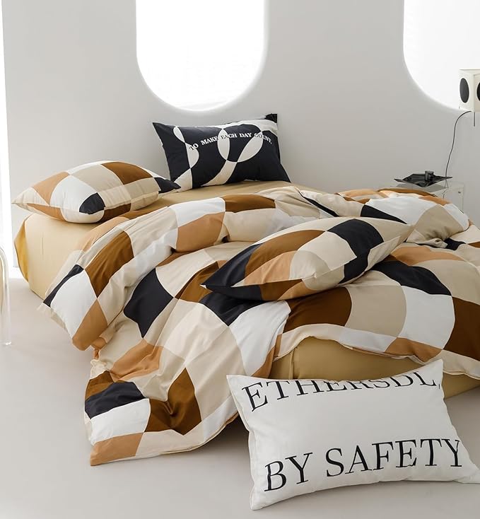 KAREVER Checkerd Comforter Set Full Multicolored Grid Bedding Men Women Modern Chic Checkered Bed Blanket White Black Plaid Buffalo Full All Season Hotel Quality