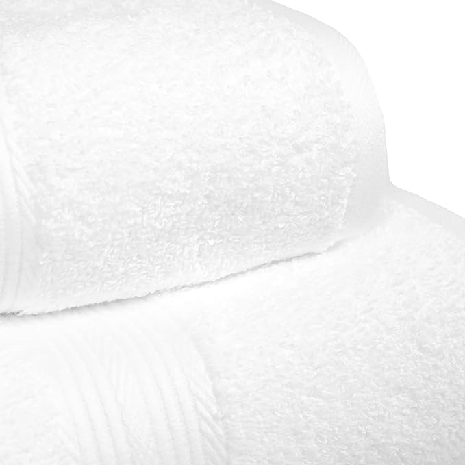 Amazon Basics 6 Piece Oversized Fade resistant Towel set, 100% Cotton towels for bathroom, soft and absorbent, 2 Bath Towels, 2 Hand Towels and 2 Washcloths bathroom towel set, White