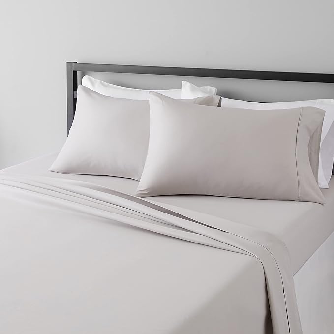Amazon Basics Lightweight Super Soft, Wrinkle-Free Luxury Microfiber 4 Piece Bed Sheet Set with 14-Inch Deep Pockets, Full, Light Gray, Solid
