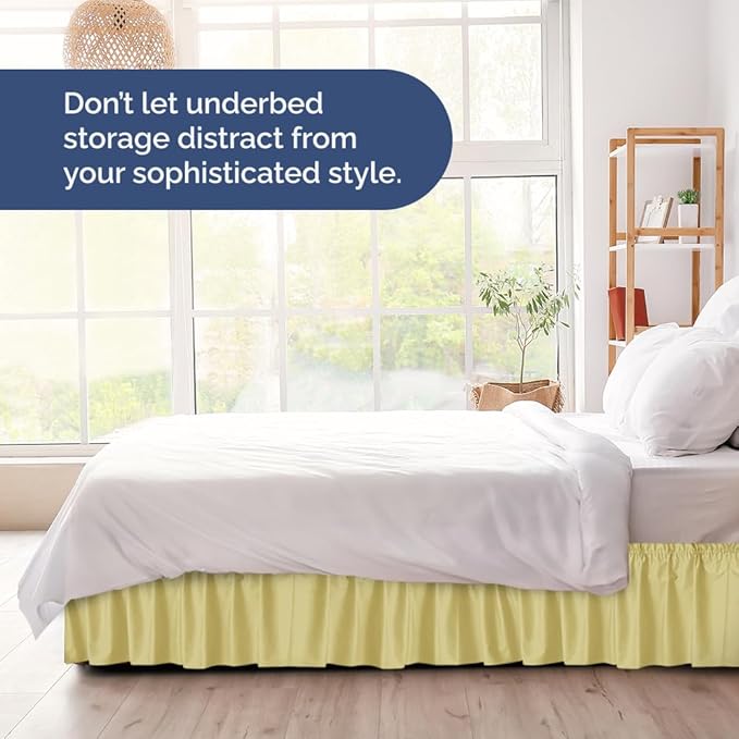 Wrap Around Dust Ruffle Bed Skirt - Yellow - for Full Size Beds with 21 Inch Drop - Easy Fit Elastic Strap - Adjustable Pleated Bedskirt w/Brushed Fabric - Wrinkle Free - for Women, Men, Kids & Teens