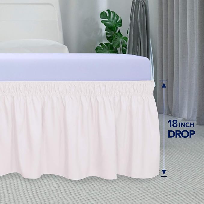 PureFit Wrap Around Ruffled Bed Skirt with Adjustable Elastic Belt - 18 Inch Drop Easy to Put On, Wrinkle Free Bedskirt Dust Ruffles, Bed Frame Cover for Twin, Twin XL and Full Size Bed, Baby Pink