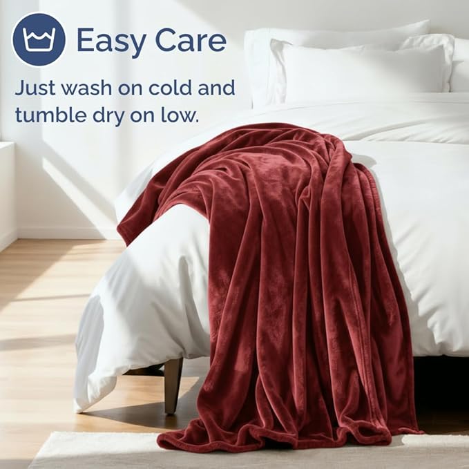 Ultra Soft Fleece Blanket King Size - Flannel Fleece Luxury King Blanket - Lightweight for Couch Bed Chair - Thick, Warm & Breathable - All Season Cozy Fuzzy, Anti-Static Microplush Bedding, Burgundy