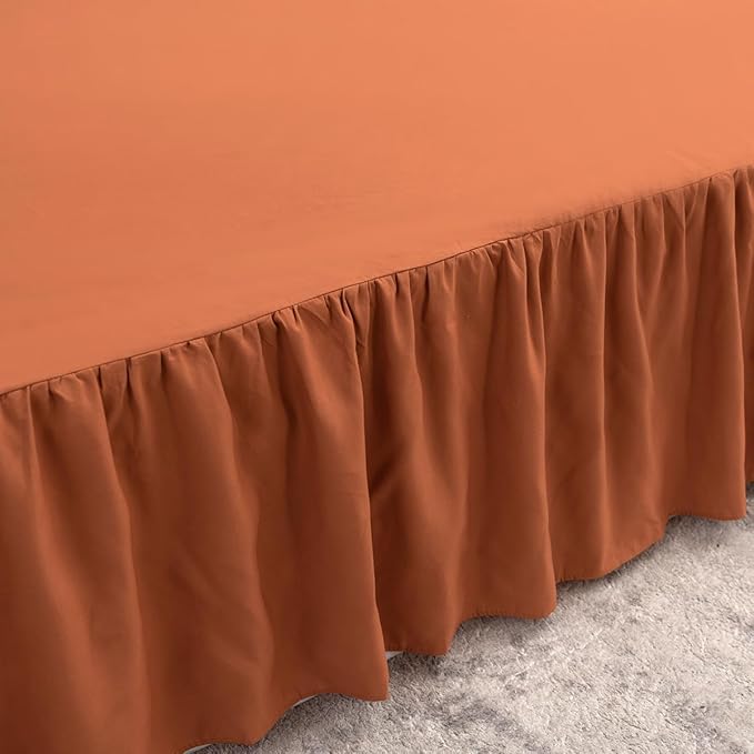 Bed Skirt Queen Size Ruffled Bed Skirt with Split Corners, 16 Inch Drop Dust Ruffle Bed Skirts with Platform, Terracotta