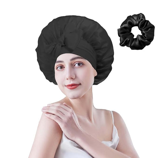 Cocheng Mulberry Silk Bonnet for Sleeping Adjustable Silk Bonnet for Curly Hair,Silk Hair Cap for Sleeping with Wide Tie Band Large & Breathable Bonnets for Women