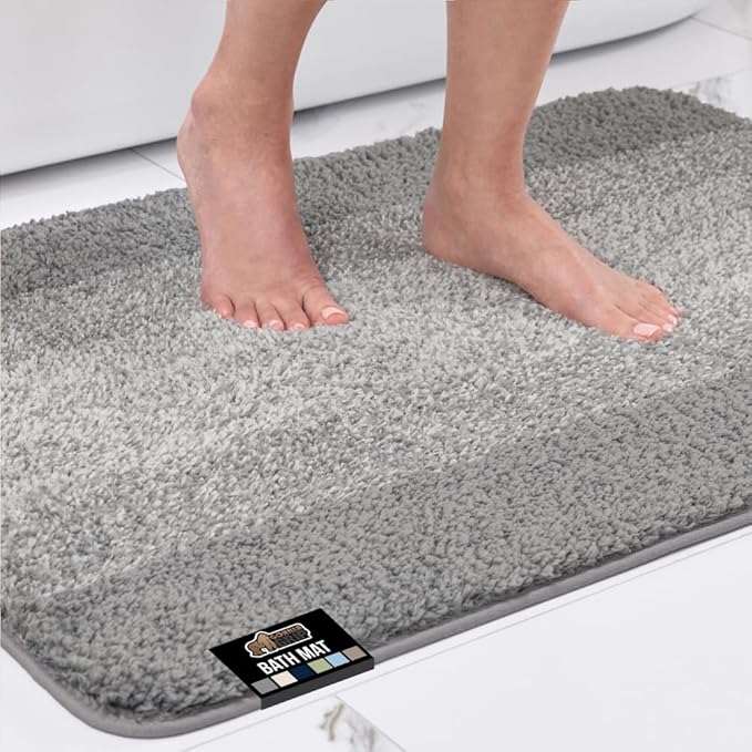 GORILLA GRIP Ultra Soft Plush Bathroom Rugs with Textured Rubber Backing, Absorbent Quick Dry Bath Mat, Machine Washable Shower Mats, Home Décor Accessories Bathmat Rug Essentials, 30 x 18 Grey