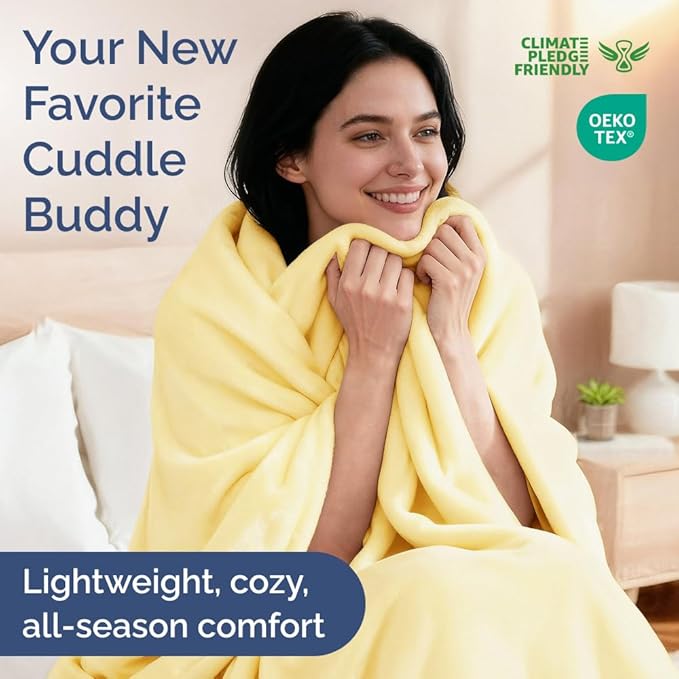 Ultra Soft Fleece Blanket Twin Size - Flannel Fleece Luxury Twin Blanket - Lightweight for Couch Bed Chair - Thick, Warm and Breathable - All Season Cozy Fuzzy, Anti-Static Microplush Bedding, Yellow