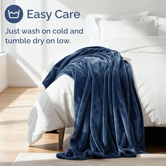 Ultra Soft Fleece Blanket Throw Size - Flannel Fleece Luxury Throw Blanket - Lightweight for Couch Bed Chair - Thick, Warm and Breathable - All Season Cozy Fuzzy, Anti-Static Microplush Bedding, Navy