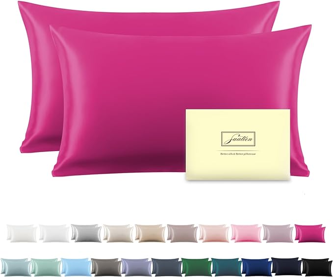 Silk Pillow Cases 2 Pack Soft Breathable and Sliky Queen Size Pillow Cases Set of 2,Natural Mulberry Satin Silk Pillowcase with Hidden Zipper for Hair and Skin (Hot Pink,20"X 30",2pcs)