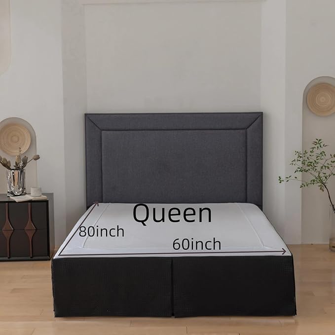 Queen Bed Skirt, Wrap Around Bed Skirt with Pleated Corner, 18 Inch Drop Pleated Waffle Weave Bedskirts, Anti-Slip, Microfiber, Black, 18'' Queen