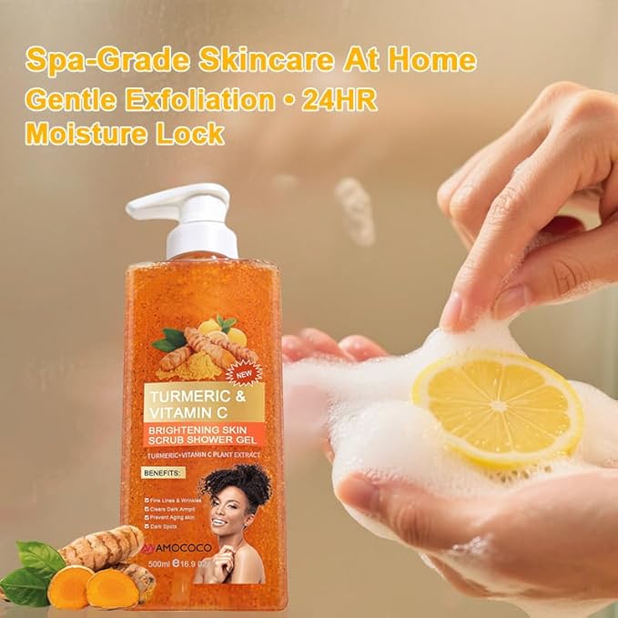 Turmeric Orange Vitamin C Body Wash with Cocoa Seed Exfoliant, Mattifying Scrub for Uneven Skin Texture, Body-Only Daily Use, 16.9 fl oz