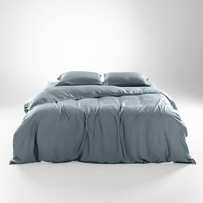 Olive + Crate Tencel Eucalyptus Cooling Duvet Cover Set - Hypoallergenic, Lyocell Tencel Duvet Cover - Soft, Temperature Regulating with Hidden Button Closure & Corner Ties - King Size [Basalt Blue]