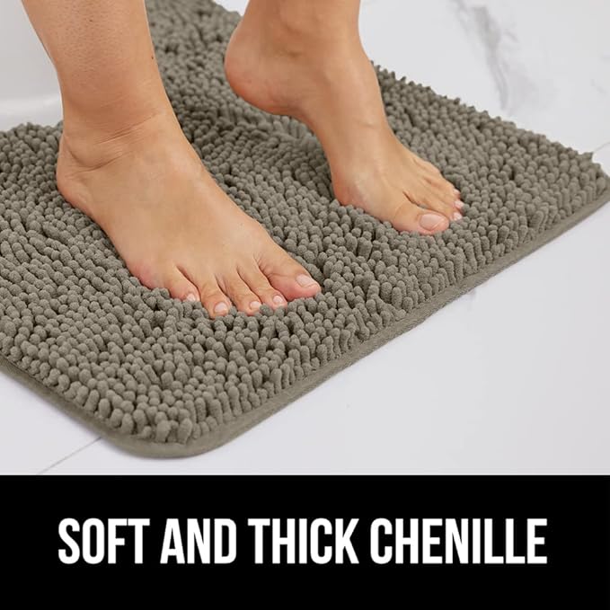GORILLA GRIP Bath Rug Mat, Thick Soft Absorbent Chenille, Quick Dry Microfiber Mats, Rubber Backing Washable Shower Floor Rugs, Bathmat Runner, US Designed Bathroom Home Decor Accessories 24x17, Latte