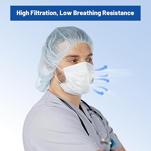 JMU 500 Pcs Disposable Face Masks for Adults, 4-Ply Protection ASTM Level 3 Medical Mask, White, 10Box